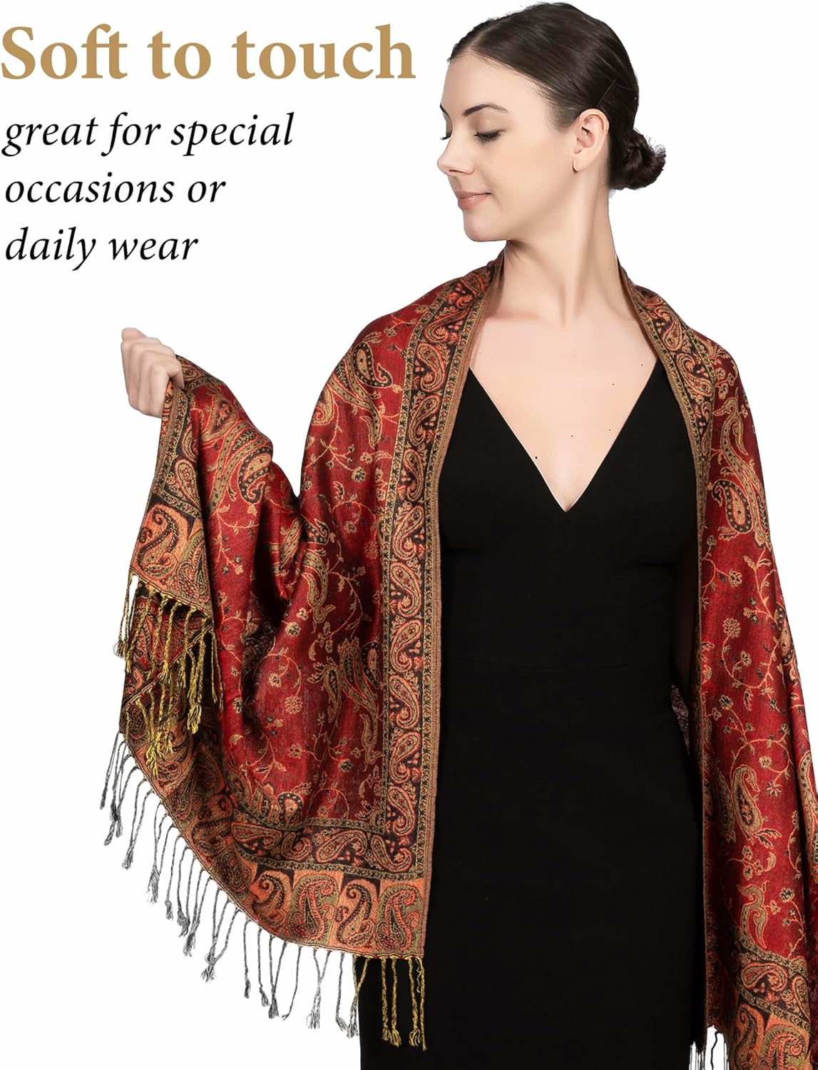 Reversible Paisley Pashmina Rave Scarf – Exotic Indian Shawls and Wraps for Evening Dresses, Festivals, All Seasons - Colors A