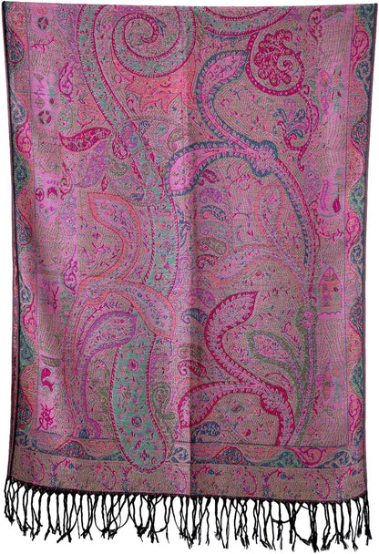 Reversible Paisley Pashmina Rave Scarf – Exotic Indian Shawls and Wraps for Evening Dresses, Festivals, All Seasons - Colors A
