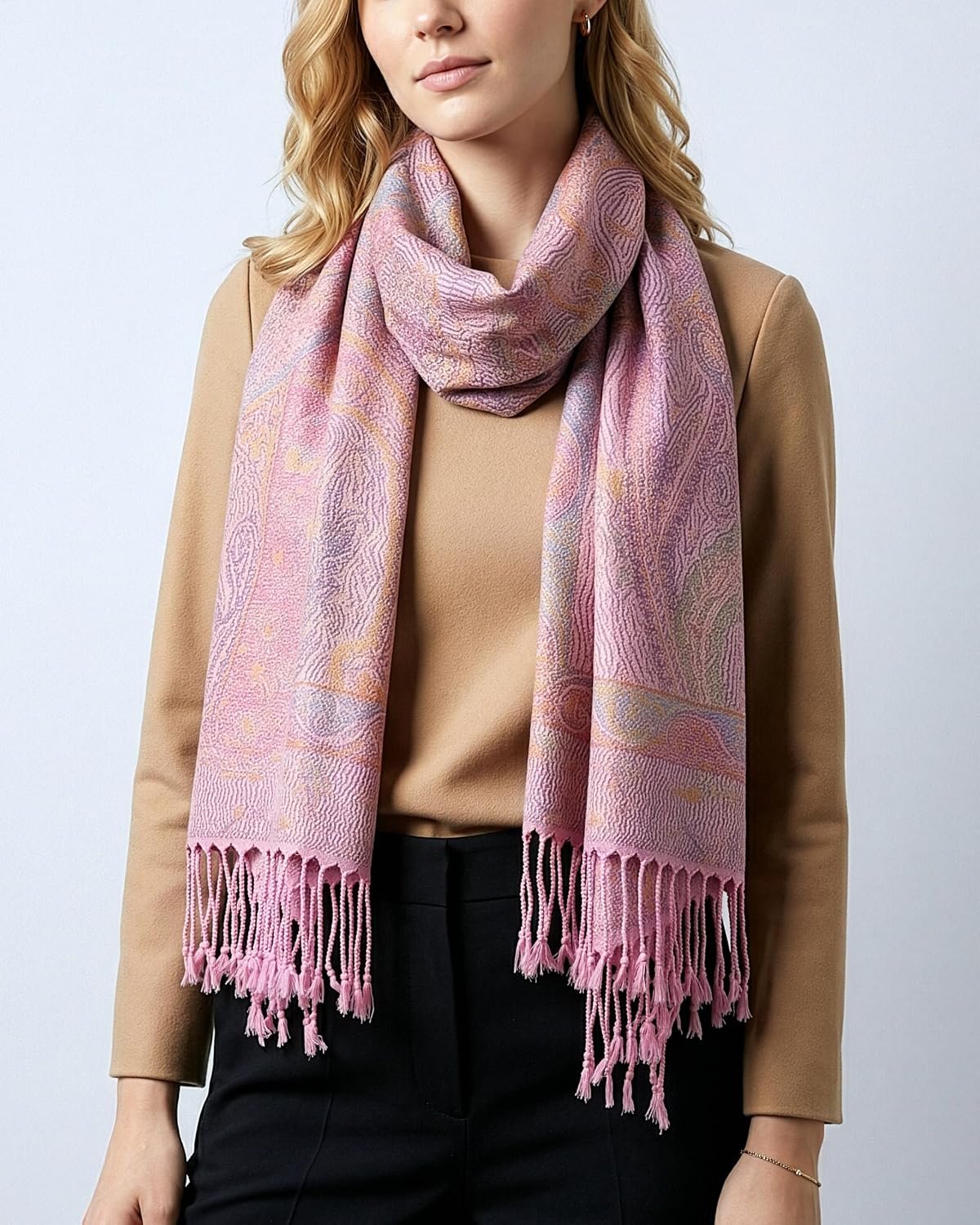 Reversible Paisley Pashmina Rave Scarf – Exotic Indian Shawls and Wraps for Evening Dresses, Festivals, All Seasons - Colors A