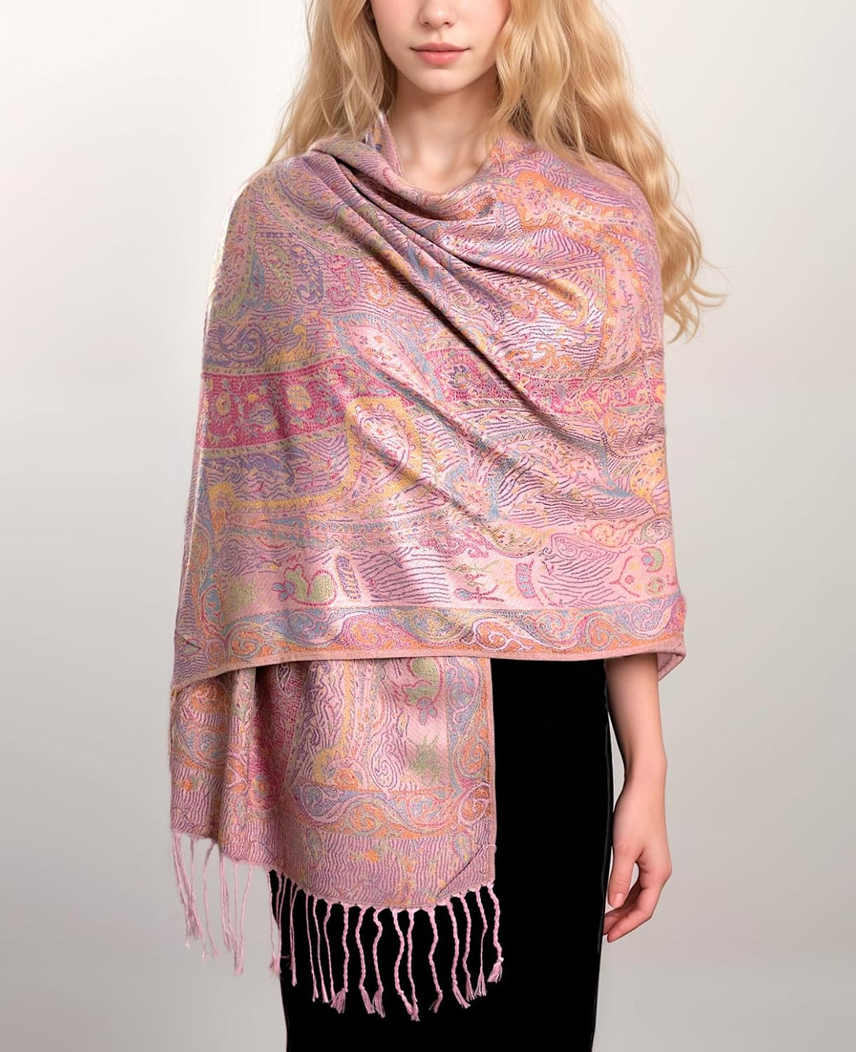 Reversible Paisley Pashmina Rave Scarf – Exotic Indian Shawls and Wraps for Evening Dresses, Festivals, All Seasons - Colors A