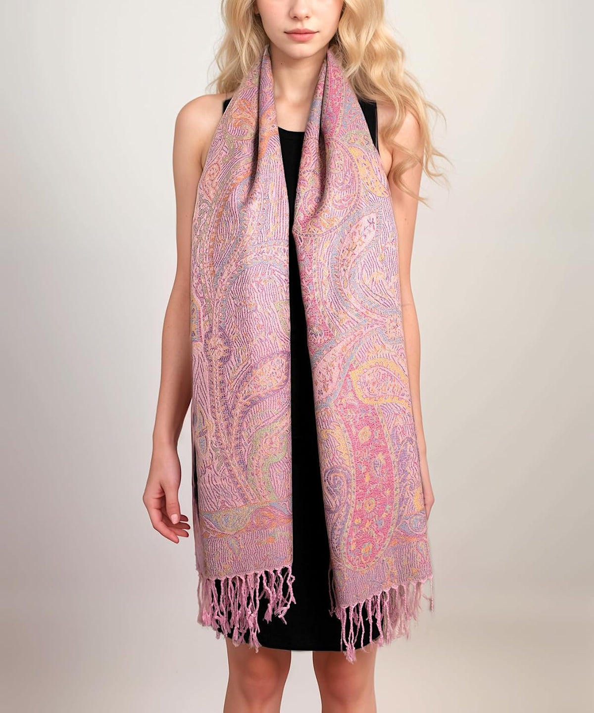 Reversible Paisley Pashmina Rave Scarf – Exotic Indian Shawls and Wraps for Evening Dresses, Festivals, All Seasons - Colors A