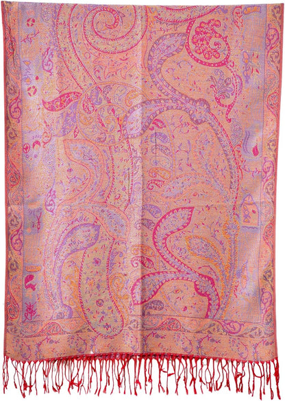Reversible Paisley Pashmina Rave Scarf – Exotic Indian Shawls and Wraps for Evening Dresses, Festivals, All Seasons - Colors A