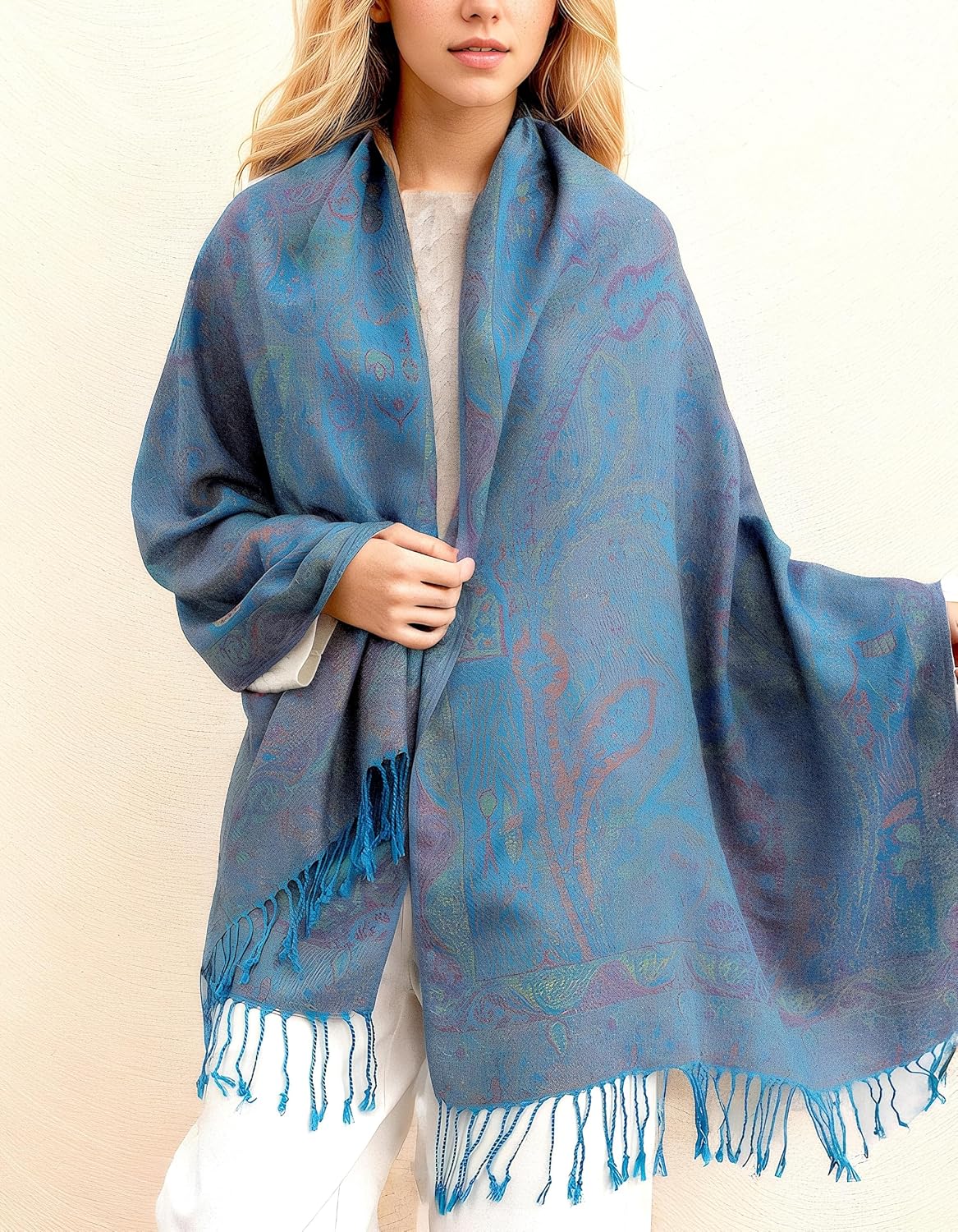 Reversible Paisley Pashmina Rave Scarf – Exotic Indian Shawls and Wraps for Evening Dresses, Festivals, All Seasons - Colors A