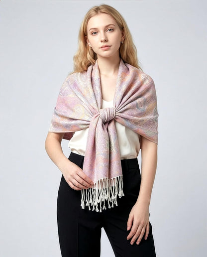 Reversible Paisley Pashmina Rave Scarf – Exotic Indian Shawls and Wraps for Evening Dresses, Festivals, All Seasons - Colors A