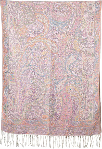 Reversible Paisley Pashmina Rave Scarf – Exotic Indian Shawls and Wraps for Evening Dresses, Festivals, All Seasons - Colors A