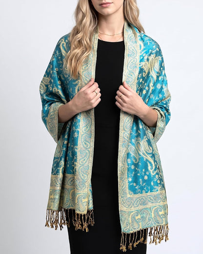 Reversible Paisley Pashmina Rave Scarf – Exotic Indian Shawls and Wraps for Evening Dresses, Festivals, All Seasons - Colors A