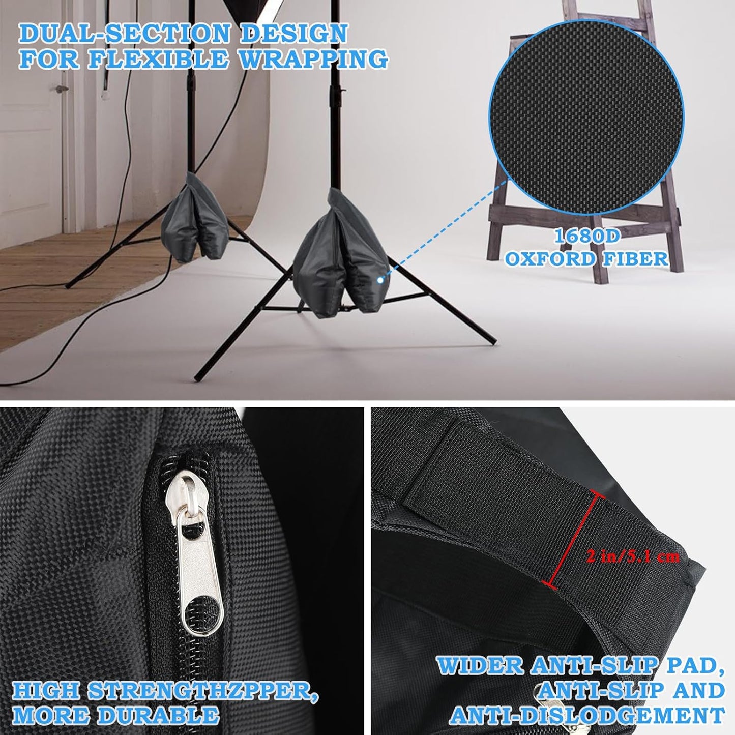 120LBS Large Sandbags Tripod Weights for Photography Set of 2, 1680D Oxford | Zipper Closure with Nylon Handle, Video Film Props Weight Sandbag for Backdrop Stand, Light Brackets, Tripods, Boom Arms
