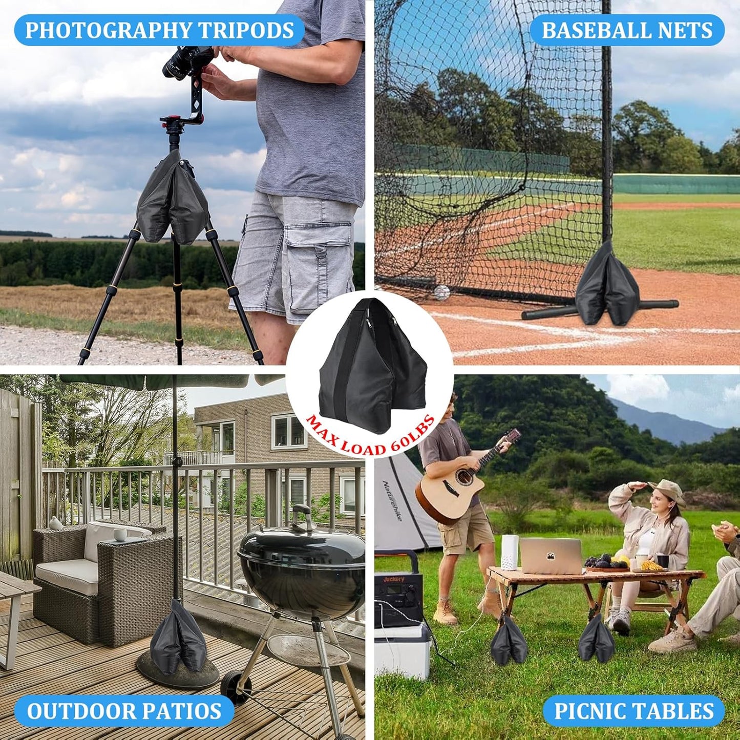 120LBS Large Sandbags Tripod Weights for Photography Set of 2, 1680D Oxford | Zipper Closure with Nylon Handle, Video Film Props Weight Sandbag for Backdrop Stand, Light Brackets, Tripods, Boom Arms