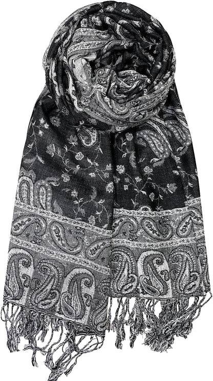 Reversible Paisley Pashmina Rave Scarf – Exotic Indian Shawls and Wraps for Evening Dresses, Festivals, All Seasons - Colors B