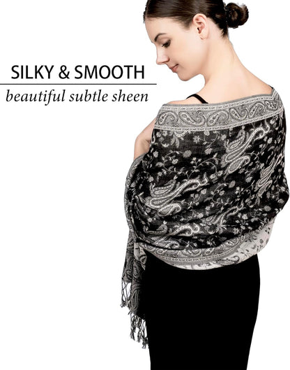 Reversible Paisley Pashmina Rave Scarf – Exotic Indian Shawls and Wraps for Evening Dresses, Festivals, All Seasons - Colors B