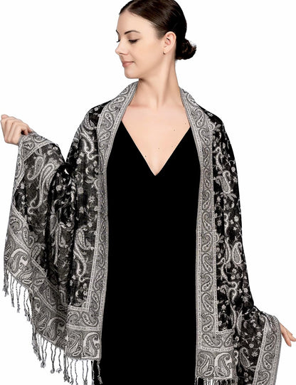 Reversible Paisley Pashmina Rave Scarf – Exotic Indian Shawls and Wraps for Evening Dresses, Festivals, All Seasons - Colors B