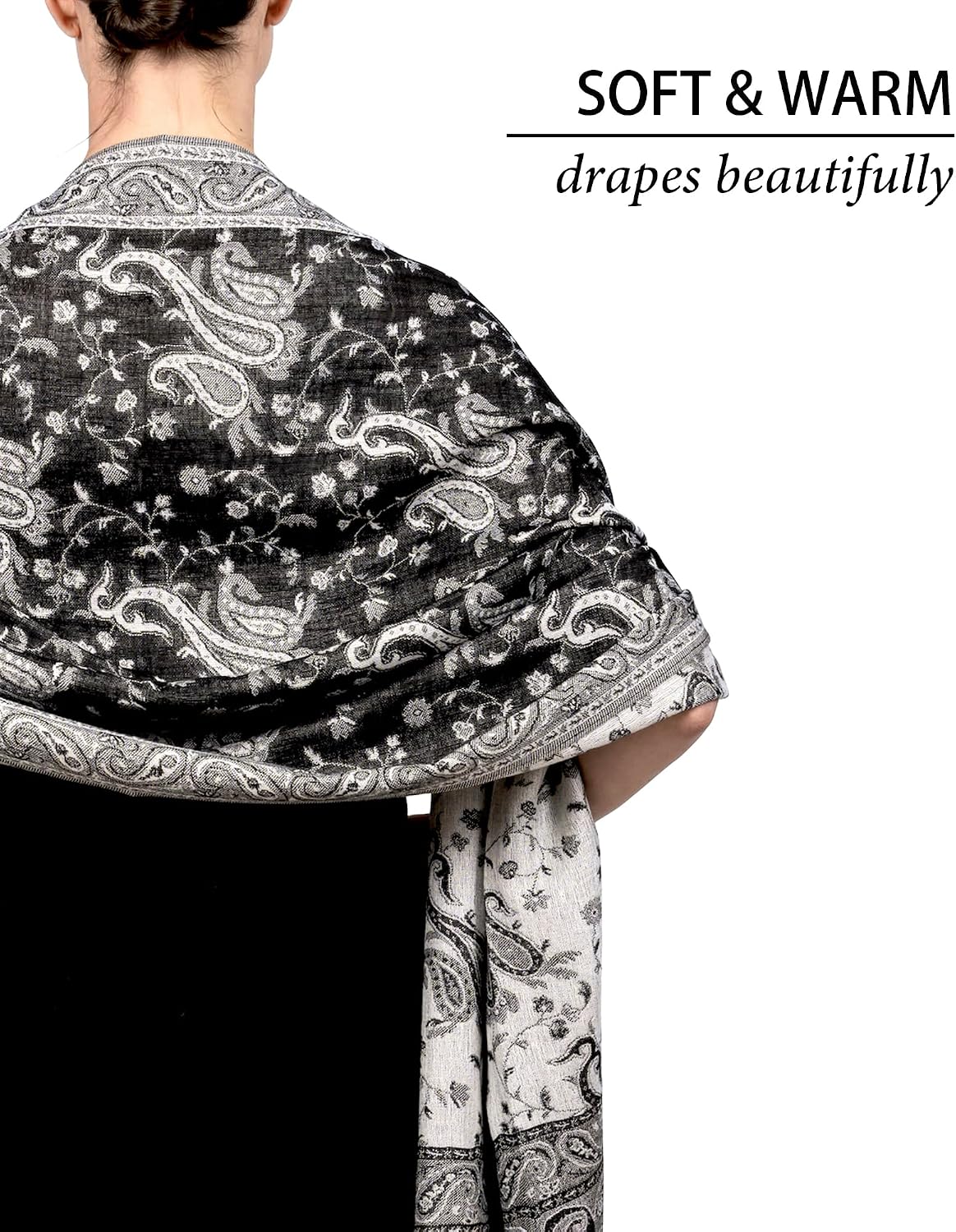 Reversible Paisley Pashmina Rave Scarf – Exotic Indian Shawls and Wraps for Evening Dresses, Festivals, All Seasons - Colors B