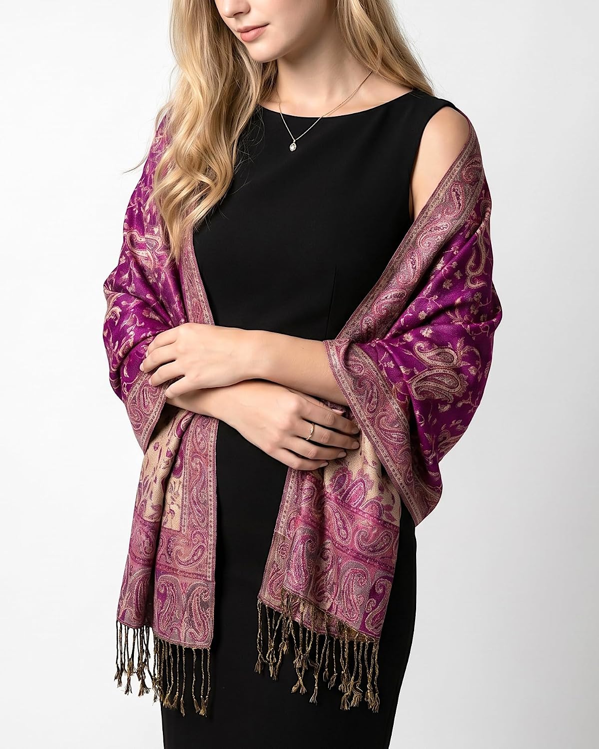 Reversible Paisley Pashmina Rave Scarf – Exotic Indian Shawls and Wraps for Evening Dresses, Festivals, All Seasons - Colors B