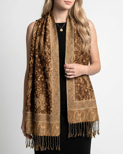 Reversible Paisley Pashmina Rave Scarf – Exotic Indian Shawls and Wraps for Evening Dresses, Festivals, All Seasons - Colors B