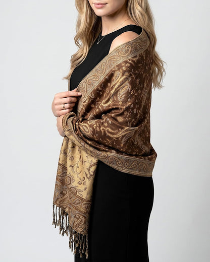 Reversible Paisley Pashmina Rave Scarf – Exotic Indian Shawls and Wraps for Evening Dresses, Festivals, All Seasons - Colors B