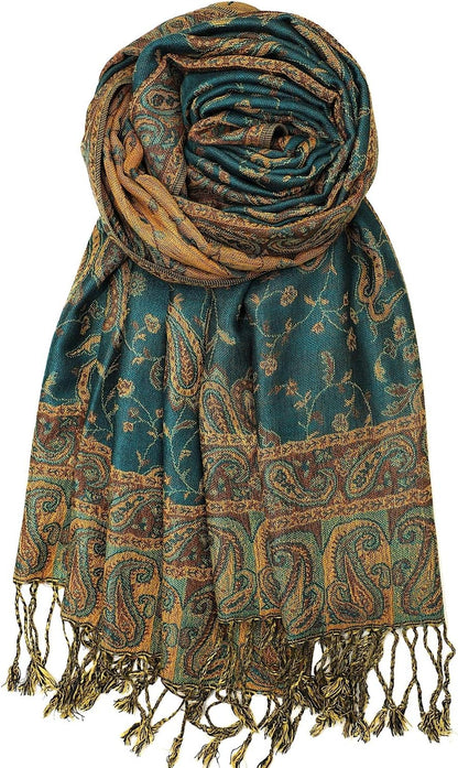 Reversible Paisley Pashmina Rave Scarf – Exotic Indian Shawls and Wraps for Evening Dresses, Festivals, All Seasons - Colors B