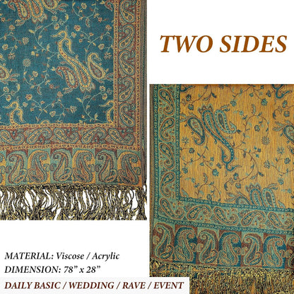 Reversible Paisley Pashmina Rave Scarf – Exotic Indian Shawls and Wraps for Evening Dresses, Festivals, All Seasons - Colors B