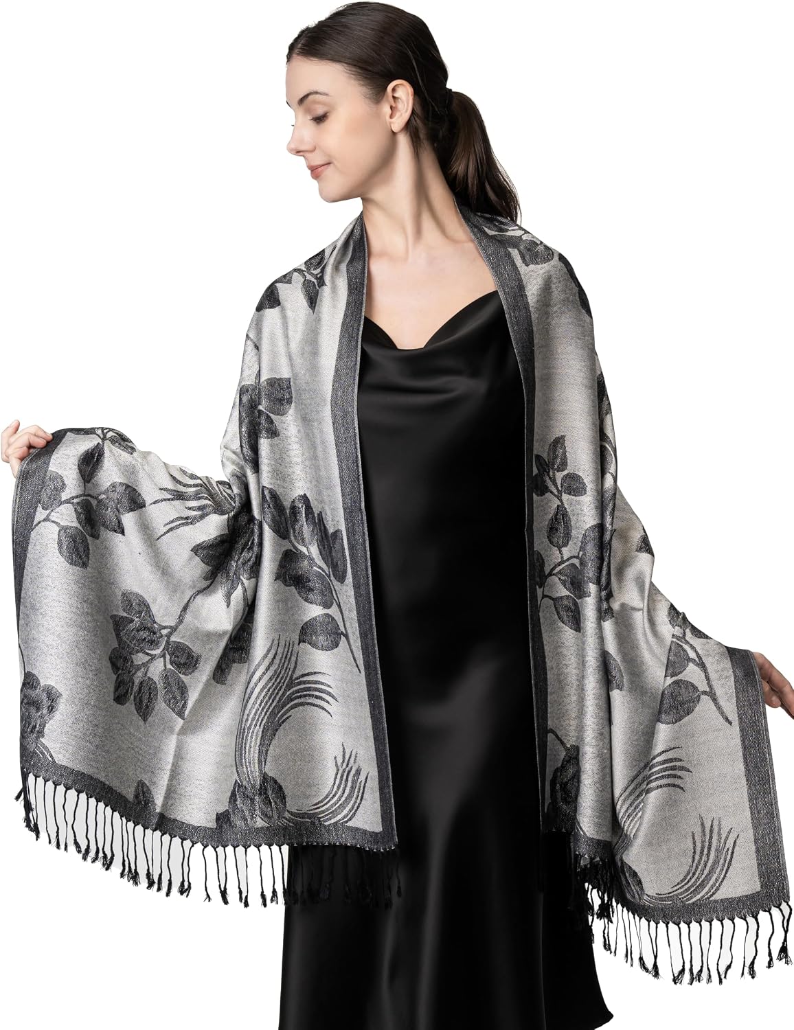Reversible Paisley Pashmina Rave Scarf – Exotic Indian Shawls and Wraps for Evening Dresses, Festivals, All Seasons - Colors B