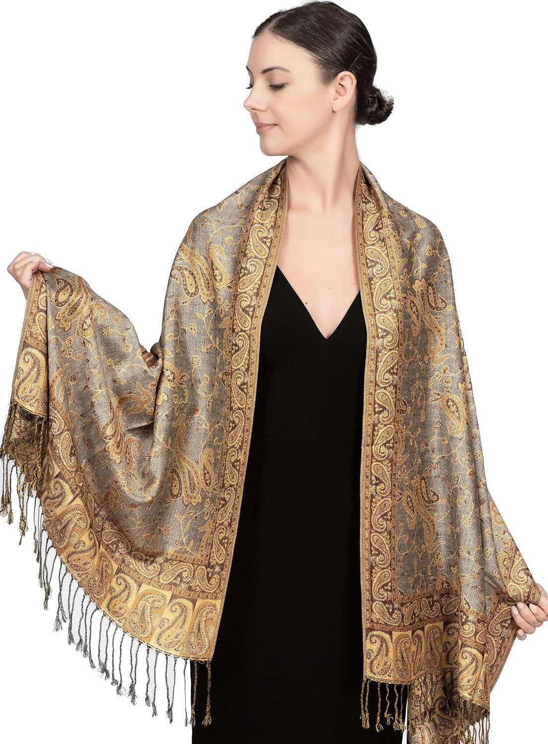 Reversible Paisley Pashmina Rave Scarf – Exotic Indian Shawls and Wraps for Evening Dresses, Festivals, All Seasons - Colors B
