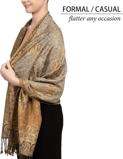 Reversible Paisley Pashmina Rave Scarf – Exotic Indian Shawls and Wraps for Evening Dresses, Festivals, All Seasons - Colors B