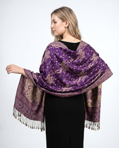 Reversible Paisley Pashmina Rave Scarf – Exotic Indian Shawls and Wraps for Evening Dresses, Festivals, All Seasons - Colors B