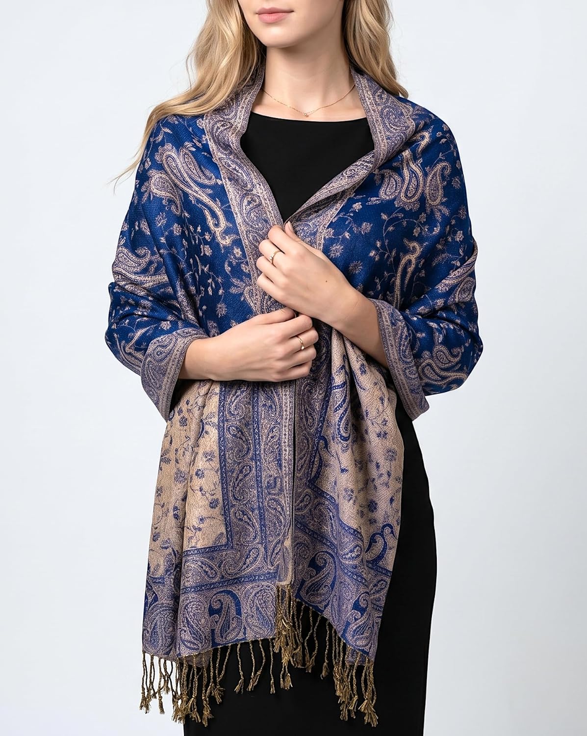 Reversible Paisley Pashmina Rave Scarf – Exotic Indian Shawls and Wraps for Evening Dresses, Festivals, All Seasons - Colors B