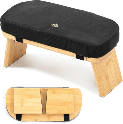 Bamboo Meditation Bench, Foldable Prayer Stool (Black)