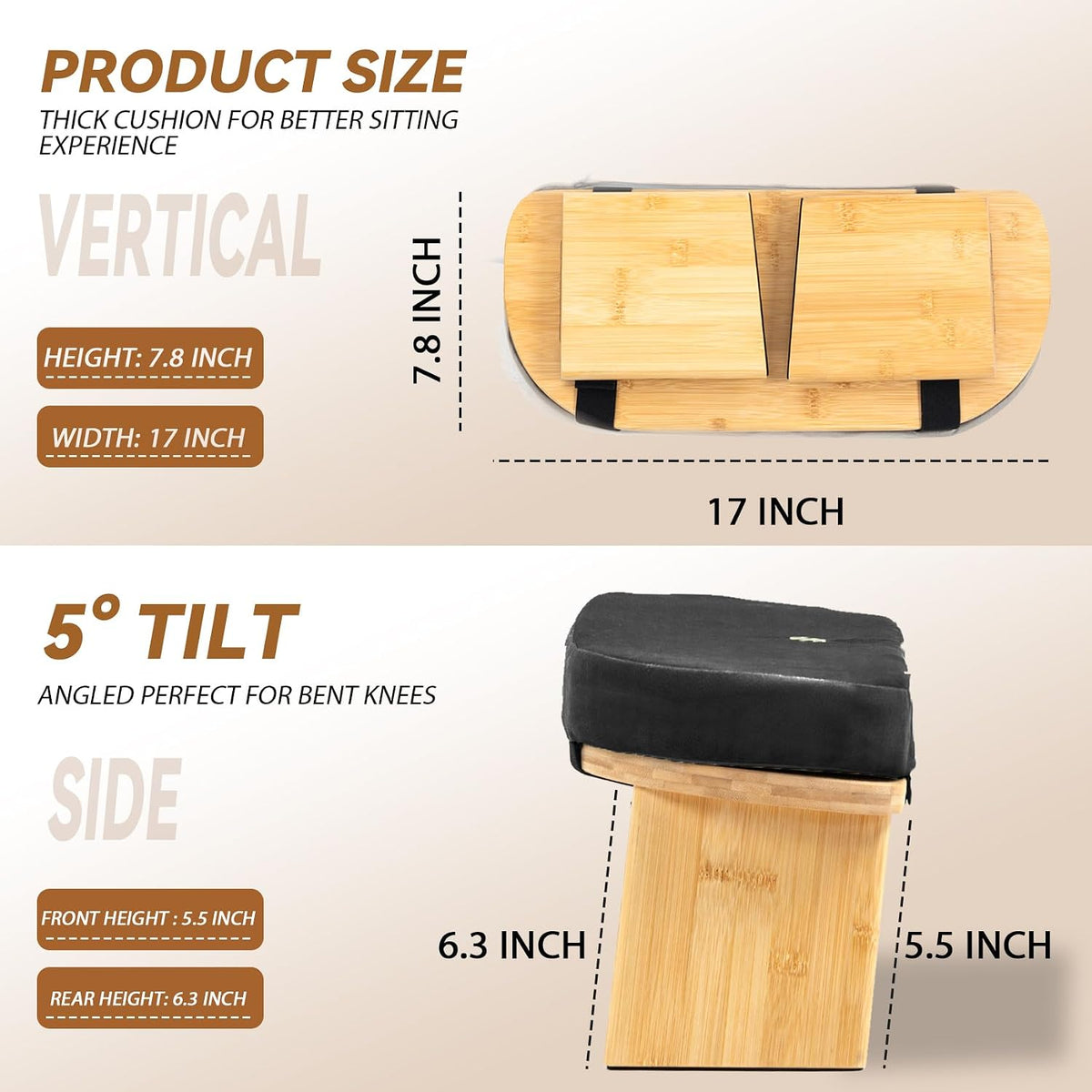 Bamboo Meditation Bench, Foldable Prayer Stool (Black)