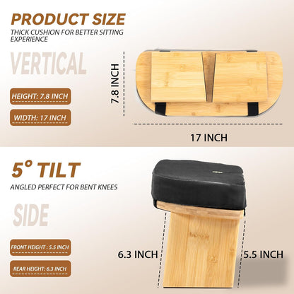 Bamboo Meditation Bench, Foldable Prayer Stool (Black)