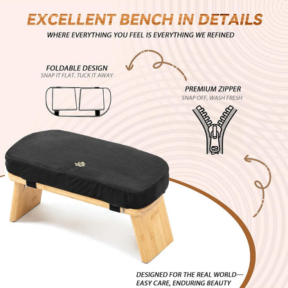 Bamboo Meditation Bench, Foldable Prayer Stool (Black)