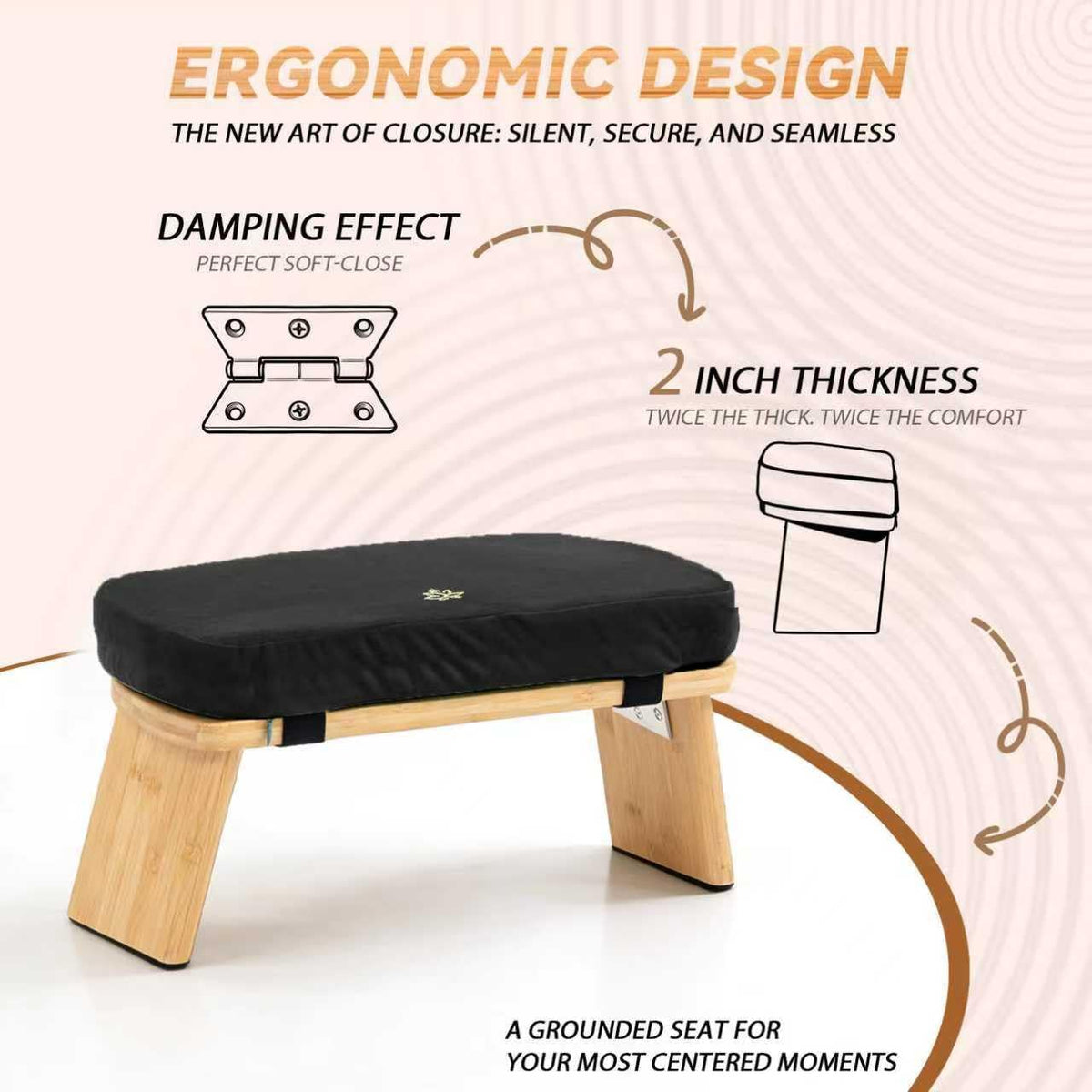 Bamboo Meditation Bench, Foldable Prayer Stool (Black)