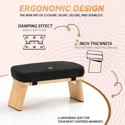 Bamboo Meditation Bench, Foldable Prayer Stool (Black)