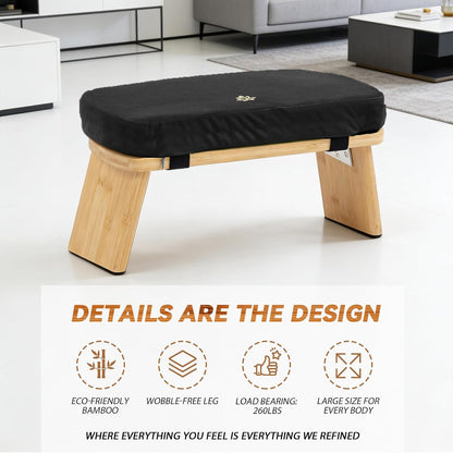 Bamboo Meditation Bench, Foldable Prayer Stool (Black)
