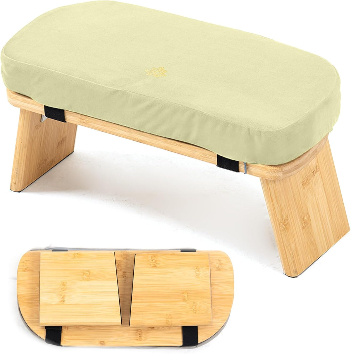 Bamboo Meditation Bench, Foldable Prayer Stool (Black)