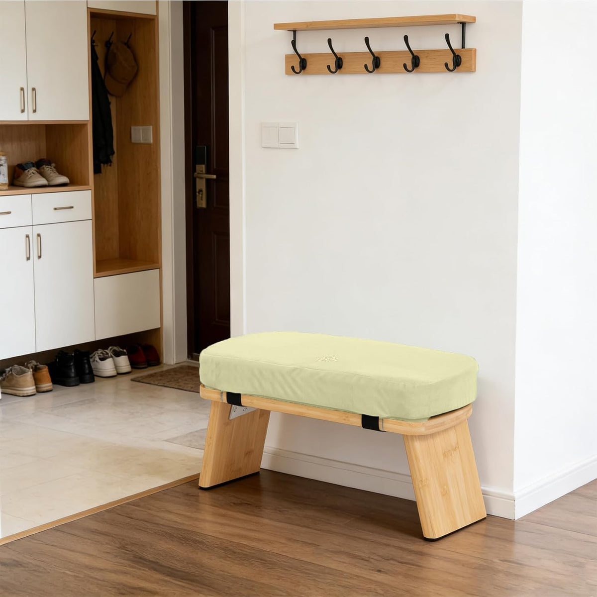 Bamboo Meditation Bench, Foldable Prayer Stool (Black)