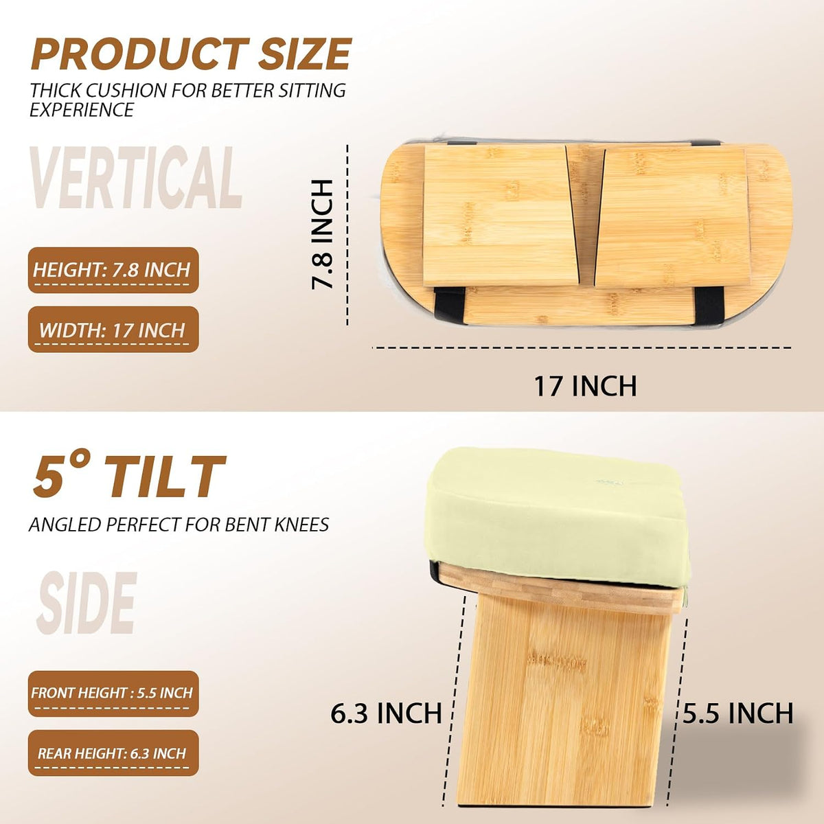 Bamboo Meditation Bench, Foldable Prayer Stool (Black)