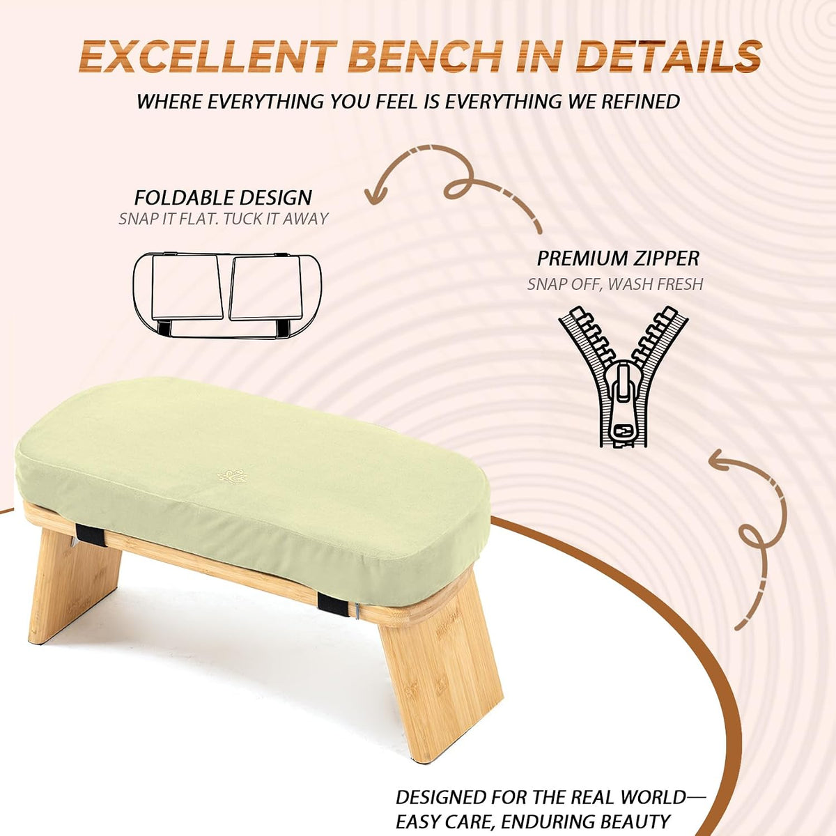 Bamboo Meditation Bench, Foldable Prayer Stool (Black)