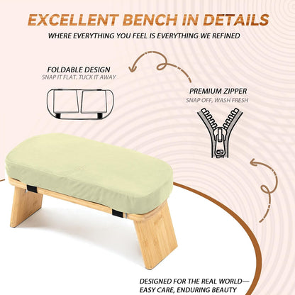 Bamboo Meditation Bench, Foldable Prayer Stool (Black)