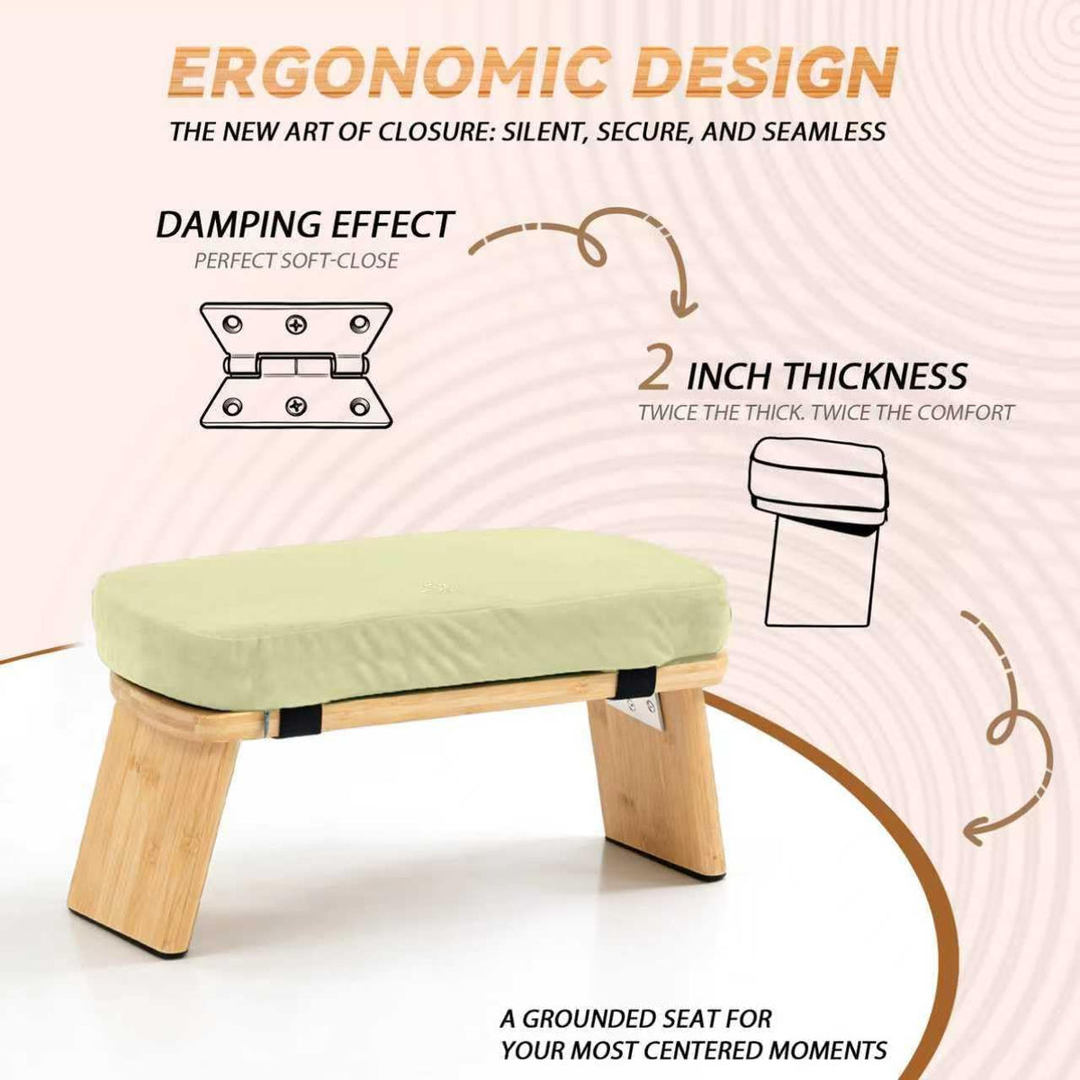 Bamboo Meditation Bench, Foldable Prayer Stool (Black)
