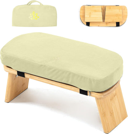 Bamboo Meditation Bench, Foldable Prayer Stool (Black)
