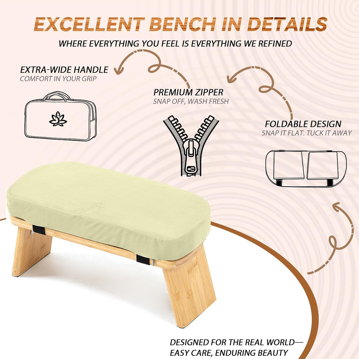 Bamboo Meditation Bench, Foldable Prayer Stool (Black)