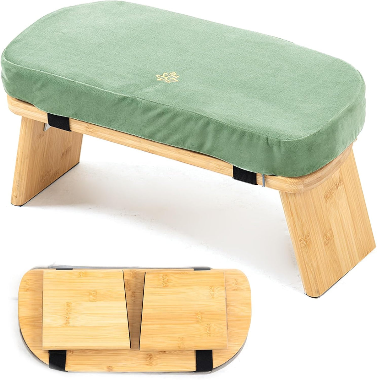 Bamboo Meditation Bench, Foldable Prayer Stool (Black)
