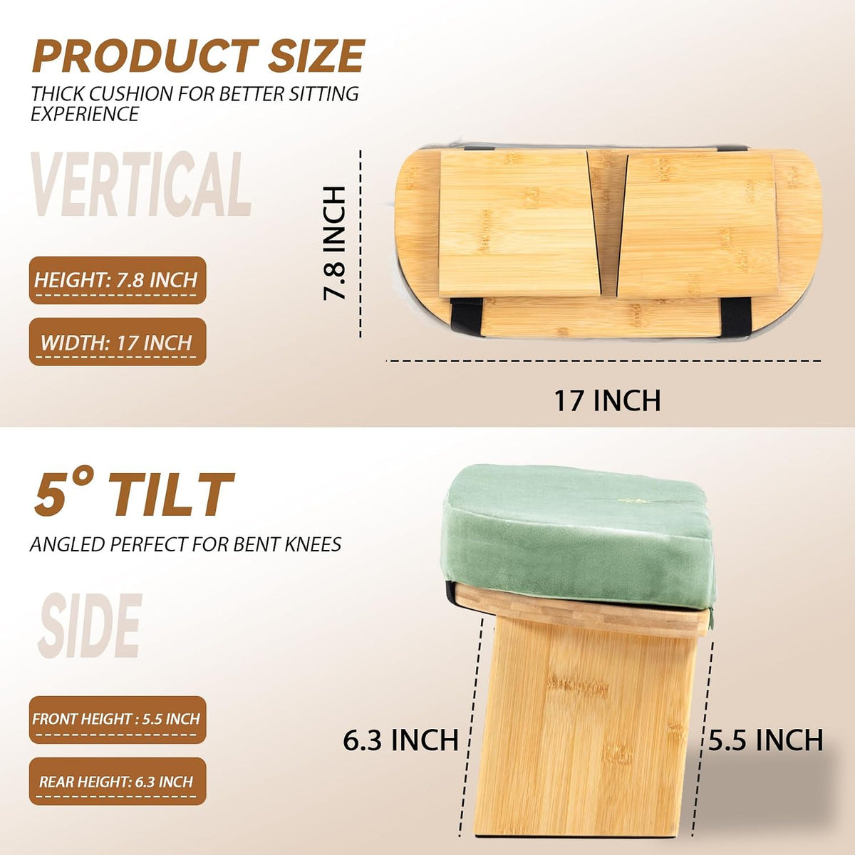 Bamboo Meditation Bench, Foldable Prayer Stool (Black)