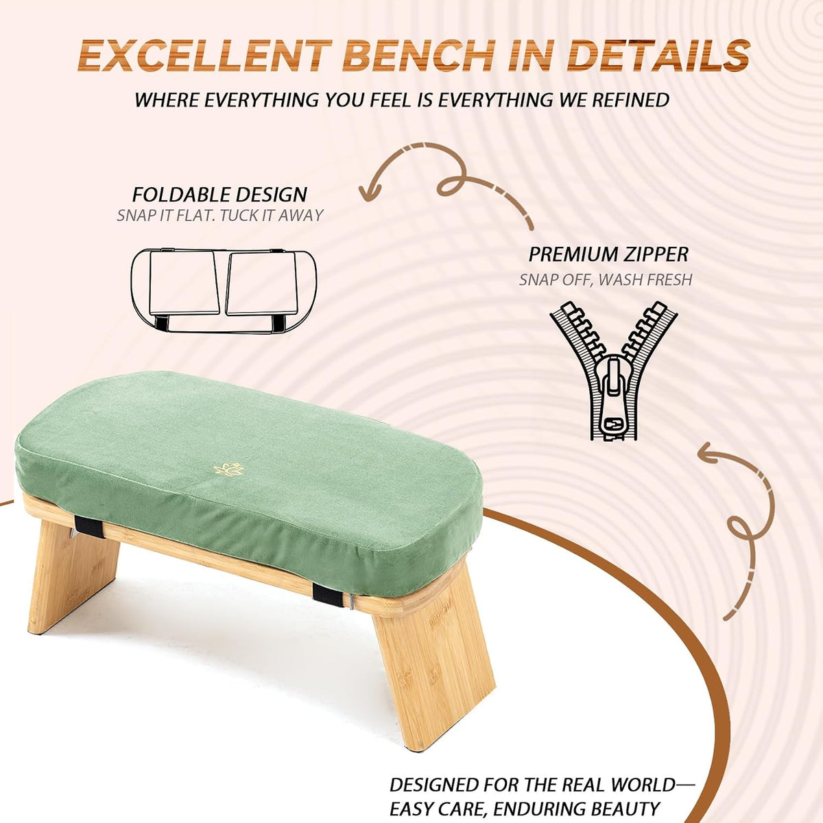 Bamboo Meditation Bench, Foldable Prayer Stool (Black)