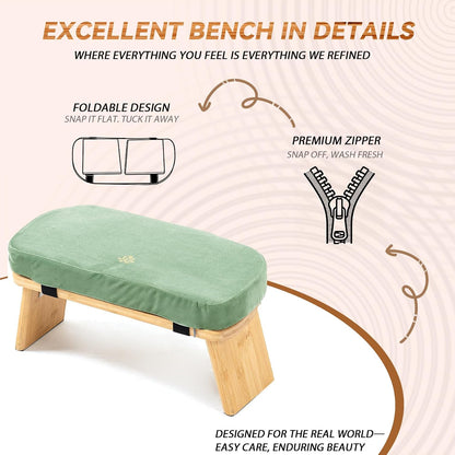 Bamboo Meditation Bench, Foldable Prayer Stool (Black)
