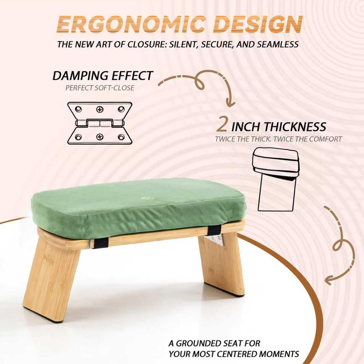 Bamboo Meditation Bench, Foldable Prayer Stool (Black)