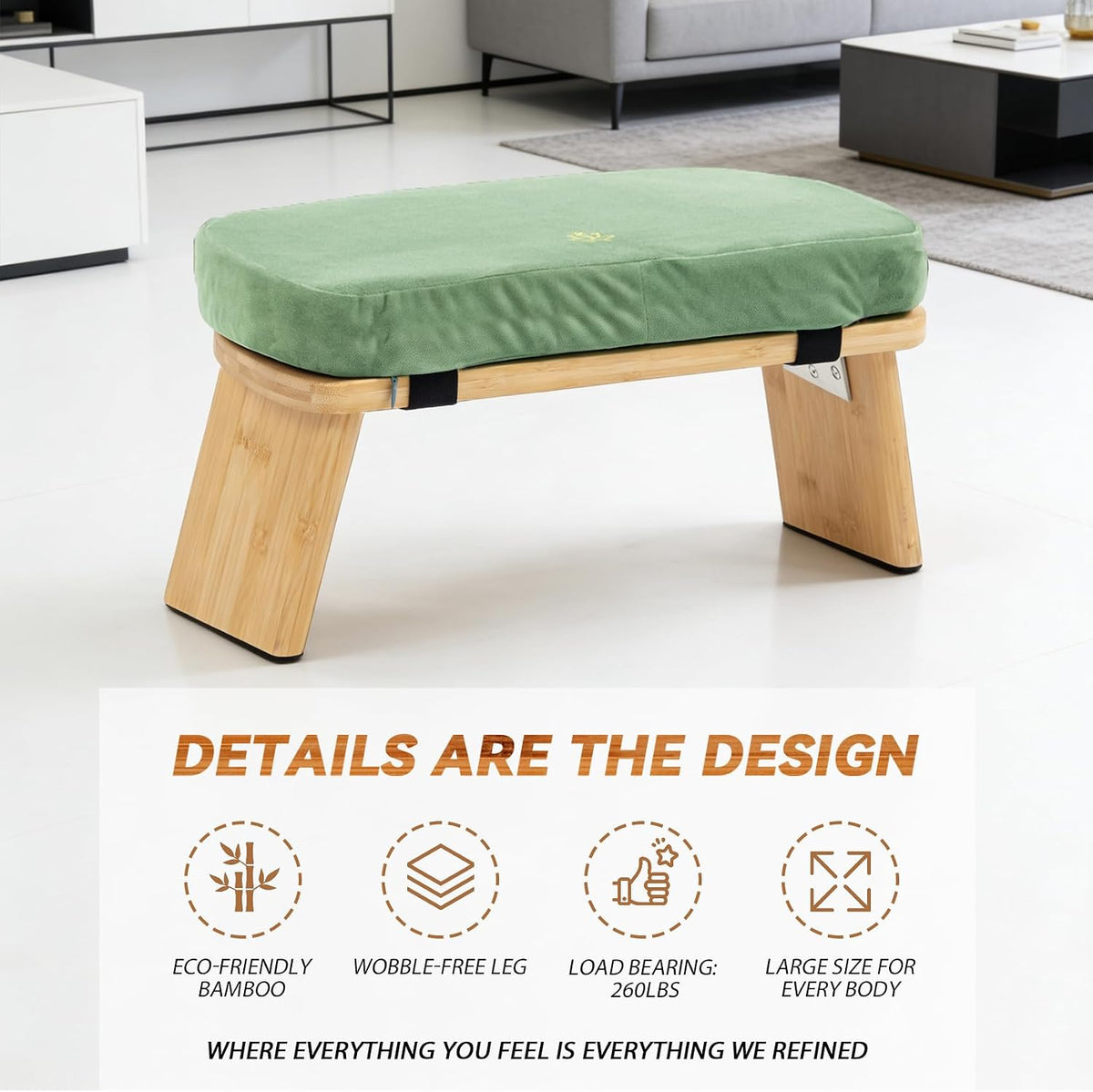 Bamboo Meditation Bench, Foldable Prayer Stool (Black)