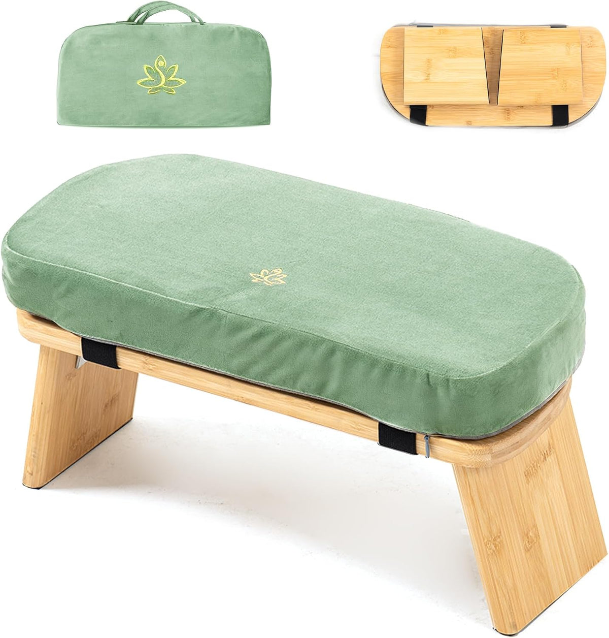Bamboo Meditation Bench, Foldable Prayer Stool (Black)