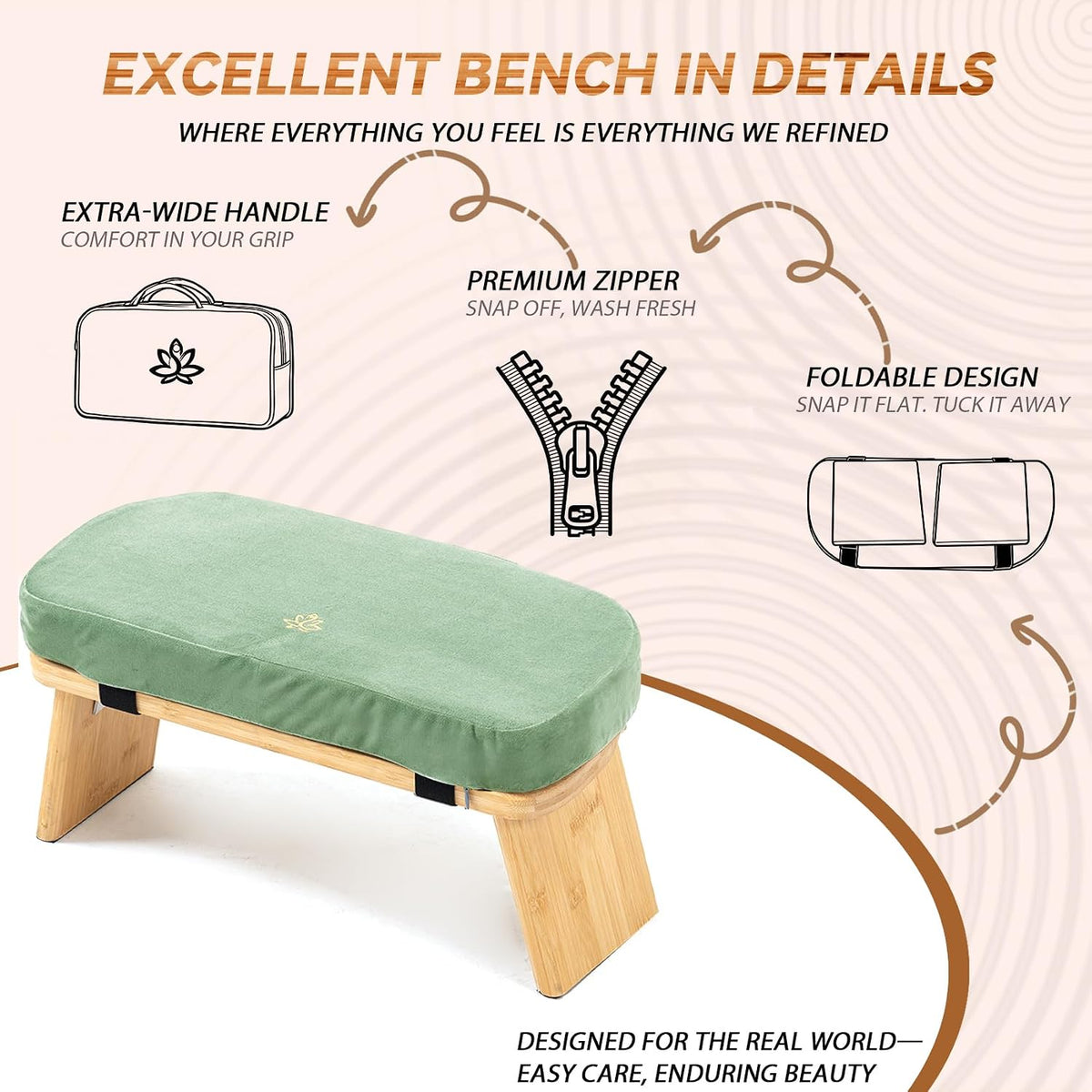 Bamboo Meditation Bench, Foldable Prayer Stool (Black)