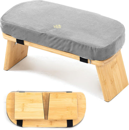 Bamboo Meditation Bench, Foldable Prayer Stool (Black)
